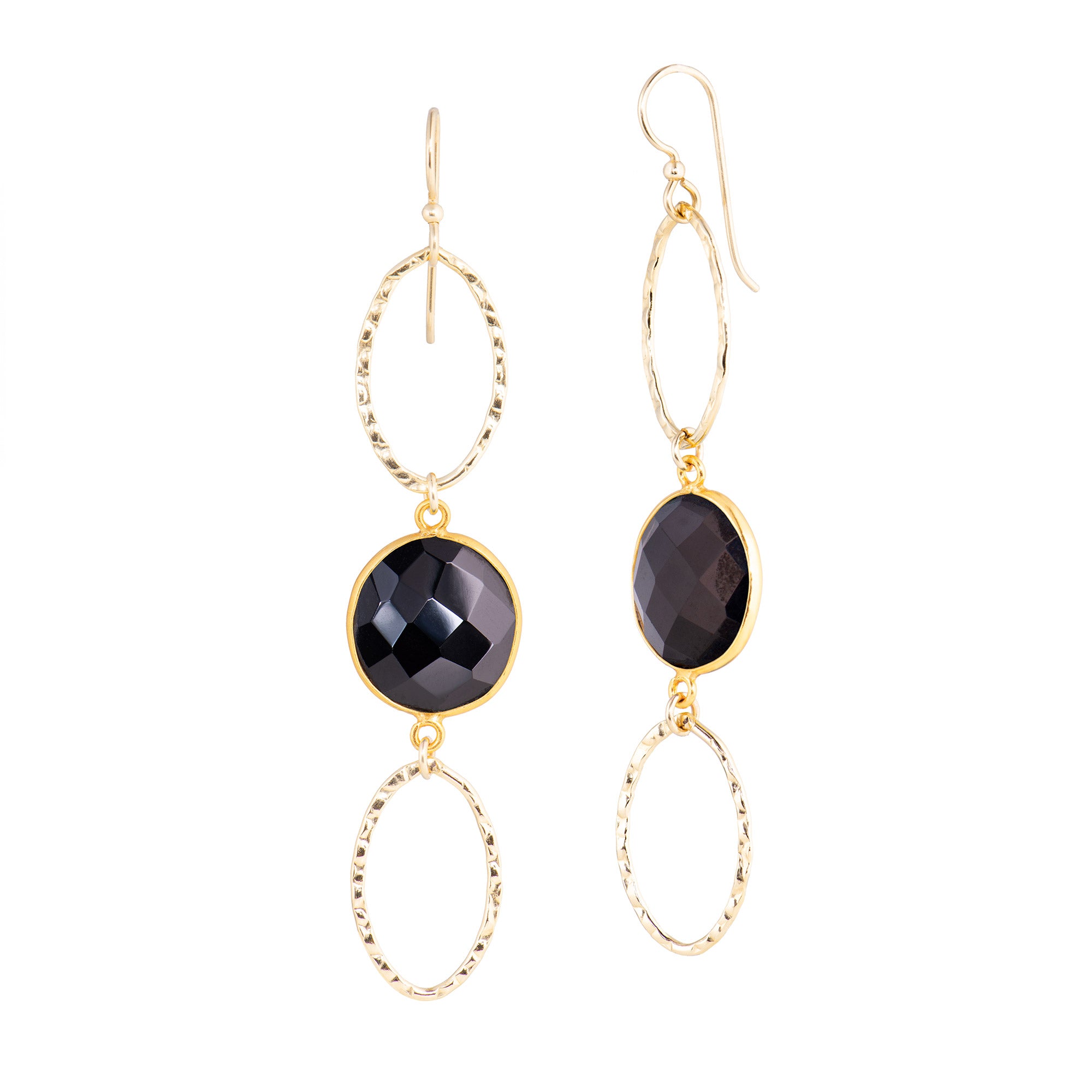 Oval Stone Hoops | Black Onyx