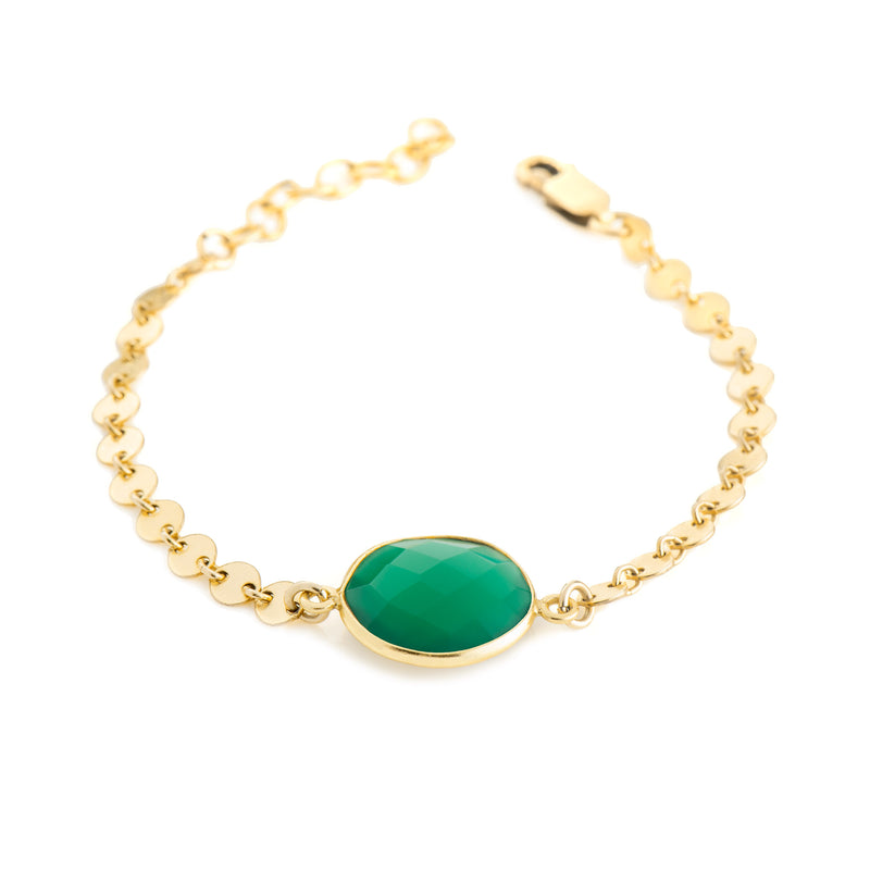 Coin Chain Stone Bracelet | Green Onyx