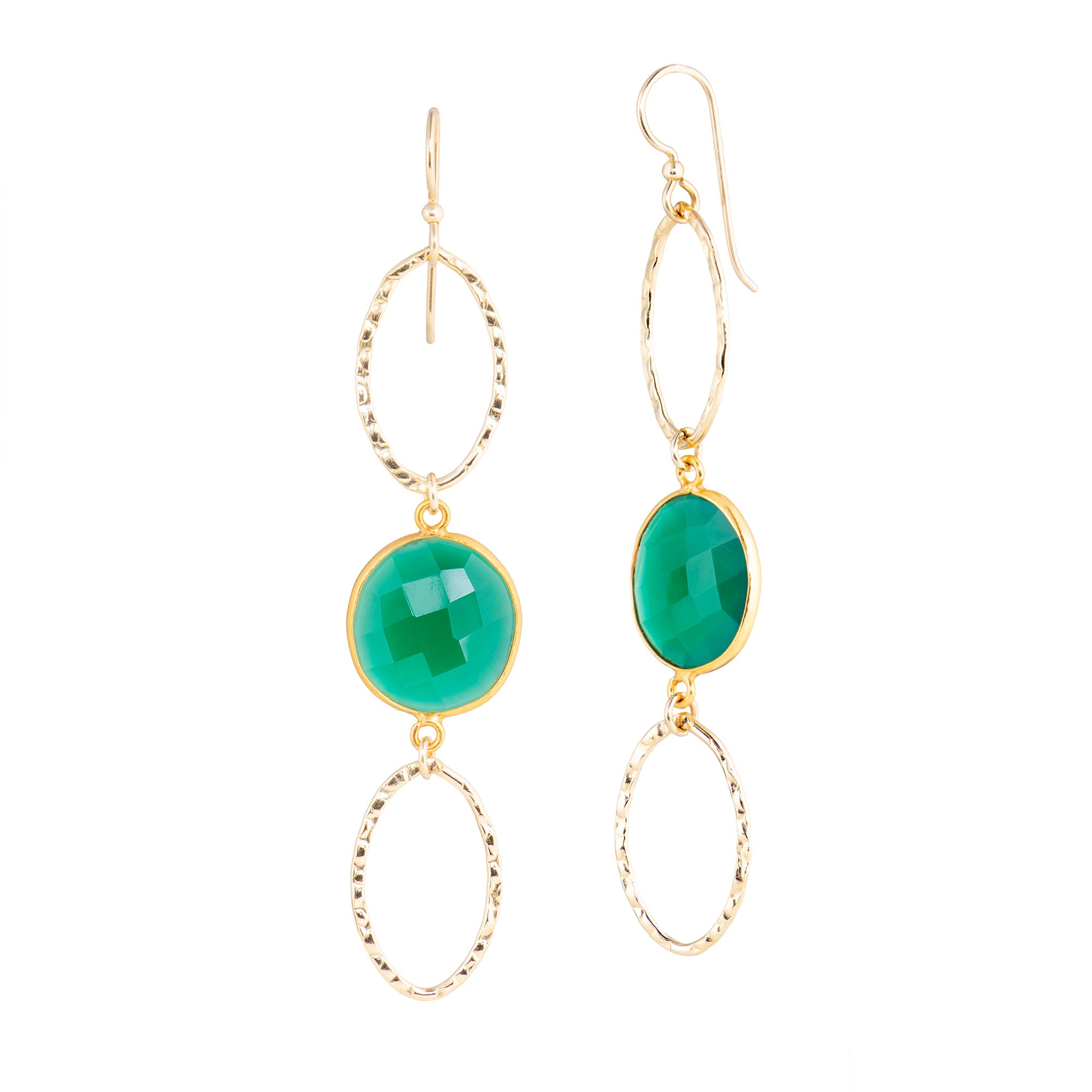 Oval Stone Hoops | Green Onyx